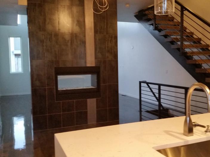Custom stain with floating stairs
